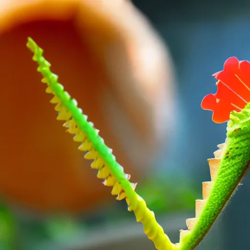 Image similar to A venus flytrap plant, licking an ice cream cone