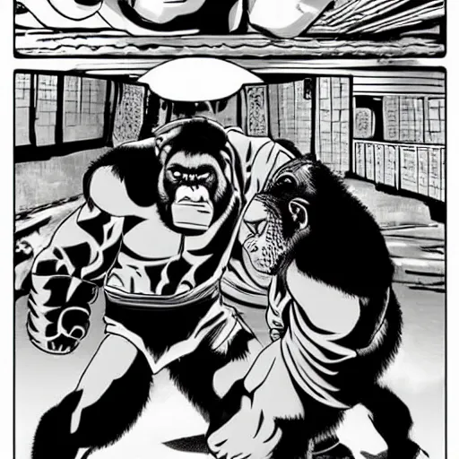 Image similar to gorilla punching, jojo style