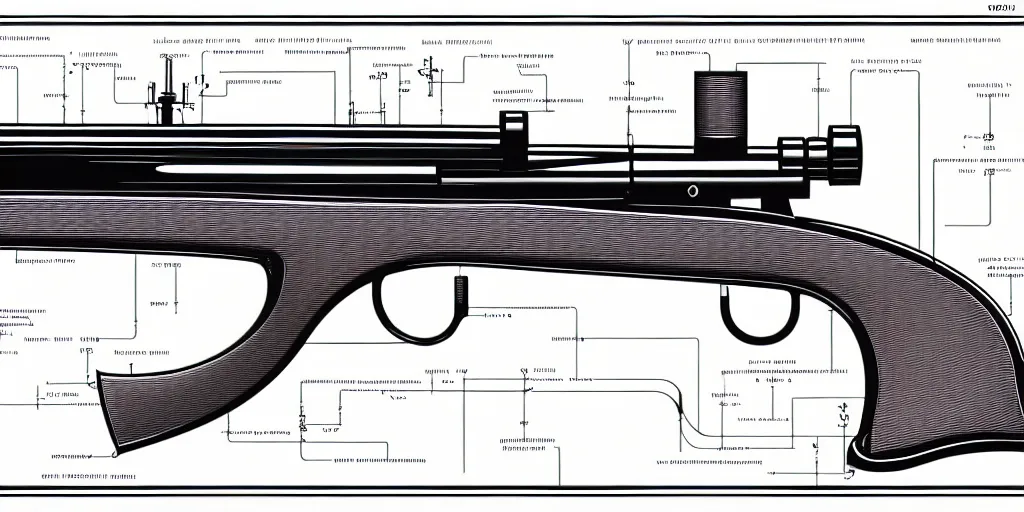 Prompt: a full page schematic diagram illustration of a lever - action rifle, ultra detailed, 4 k, intricate, encyclopedia illustration, fine inking lines