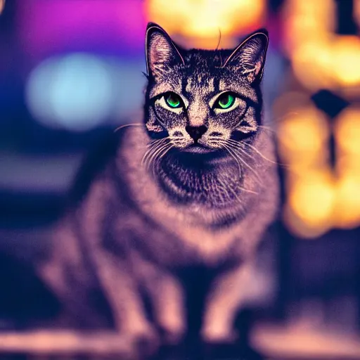 Prompt: cyberpunk cat, photography, bokeh, 4k