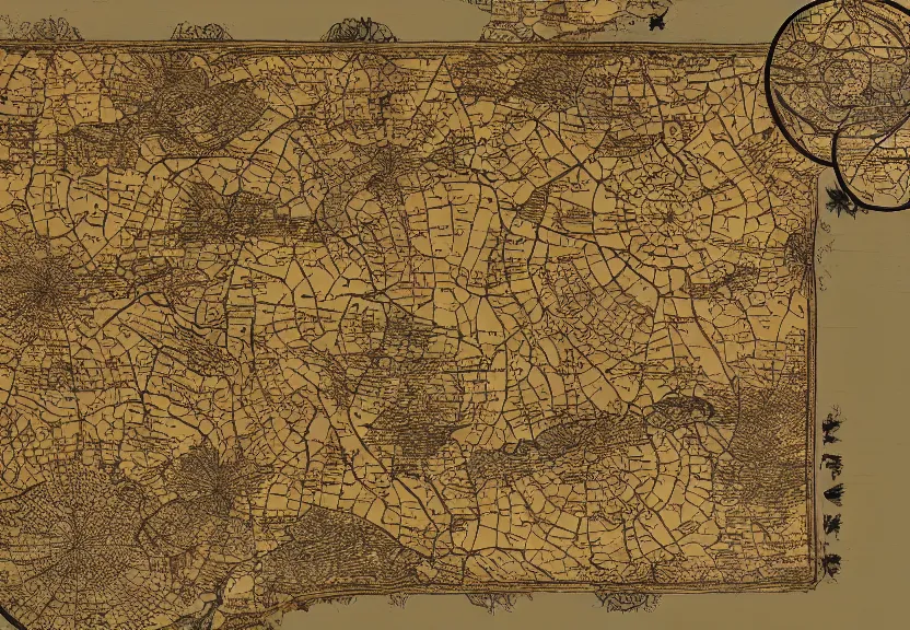 Image similar to “ king’s medieval war tactic table with a map on it, unfinished borders, 4k, 3D, view from the side”