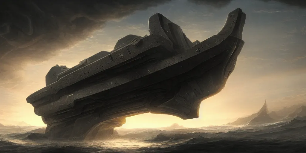 Prompt: Prometheus ship, evening, detailed matte painting, Giger, Artstation