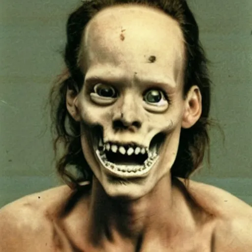 Image similar to big forehead, horrifying, killer, creepy, dead, monster, tall, skinny, open mouth, deathly, old picture