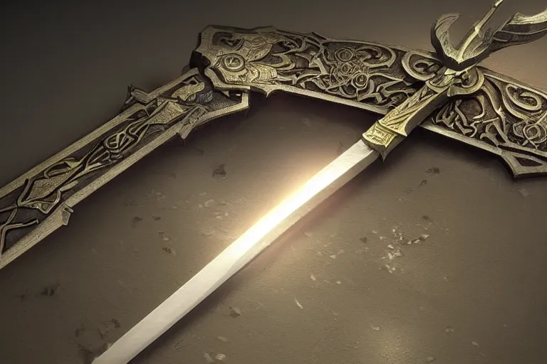 Image similar to magical artifact, sword, intricate, artstation, dramatic lighting