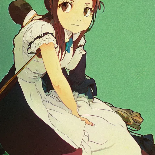 Image similar to a maid girl winking, makoto shinkai, ghibli, wlop, alphonse mucha, highly detailed, studio portrait