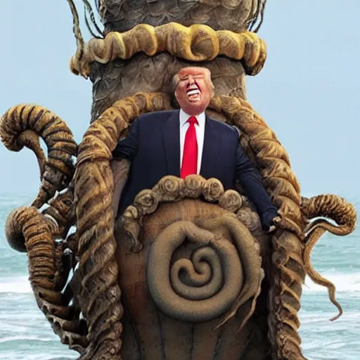 Prompt: Donald Trump as Davy Jones with tentacle beard