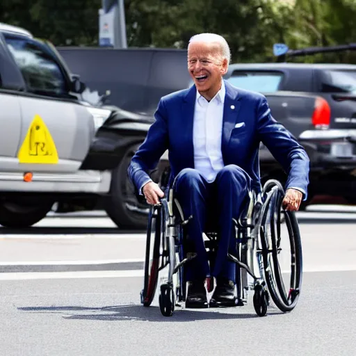 Image similar to joe biden in a wheelchair in a traffic jam