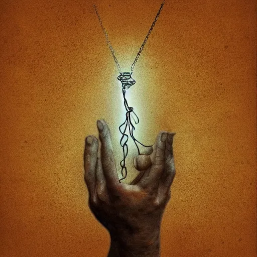 Image similar to God Returned with the moth chained to his hand, there's so many things that you'll never understand, digital art