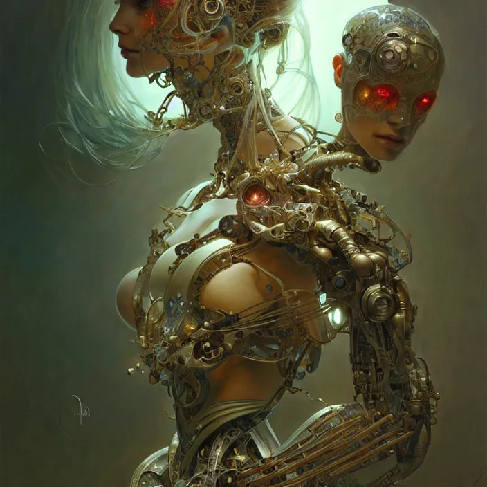 Image similar to organic cyborg, orchid, diffuse lighting, fantasy, intricate, elegant, highly detailed, lifelike, photorealistic, digital painting, artstation, illustration, concept art, smooth, sharp focus, art by John Collier and Albert Aublet and Krenz Cushart and Artem Demura and Alphonse Mucha