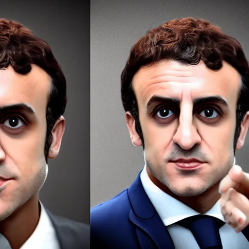 Prompt: Iranian Emmanuel Macron, realistic, photo studio, HDR, 8k, trending on artstation