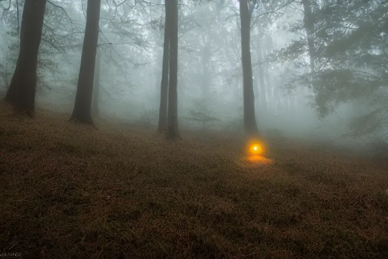 Image similar to Luminescent mushrooms in the forest, mysterious fog, wee hours, photo realism, Sony a7R