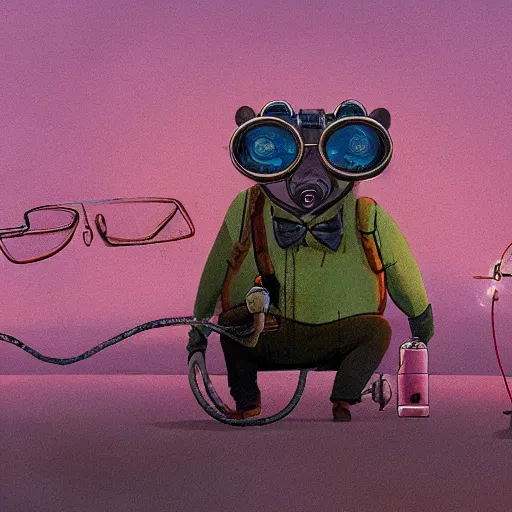 Prompt: a rat with steampunk googles, by simon stalenhag