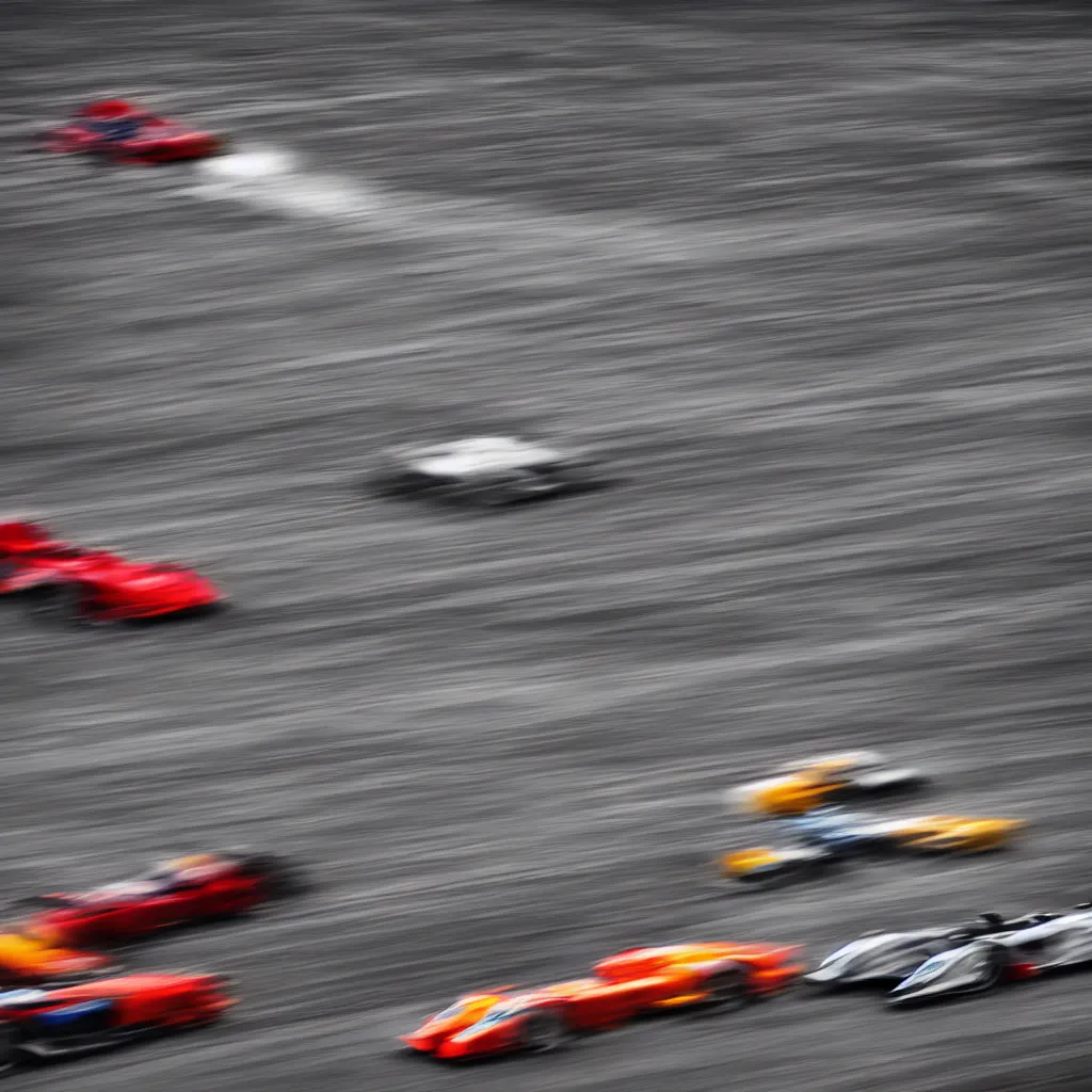 Prompt: racing cars in long exposure photographed by andreas gursky, sony a 7 r 3, f 1 1, ultra detailed,