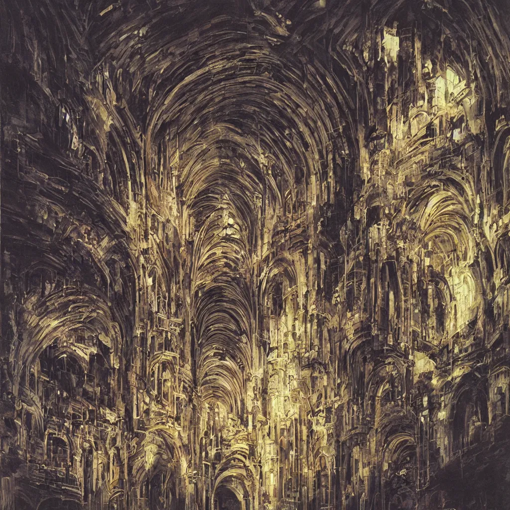 Image similar to underground cathedral, oil painting by katsuhiro otomo