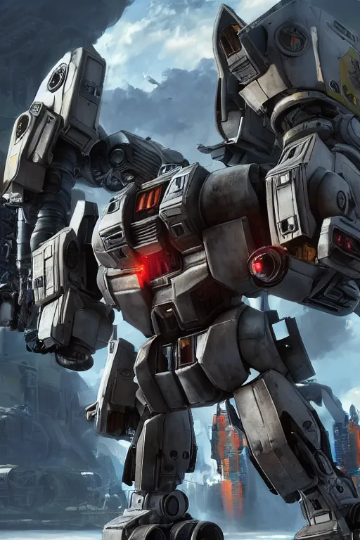 Image similar to mechwarrior 5 : mercenaries mech megaman transformer robot boss tank engine game octane render, 4 k, hd 2 0 2 2 3 d cgi rtx hdr style chrome reflexion glow fanart, global illumination ray tracing hdr fanart arstation by ian pesty by jesper ejsing pixar and disney unreal zbrush central hardmesh