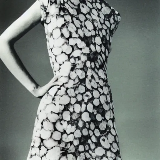 Image similar to close up of a dress with print of a female body ,Photographed by Henry Clarke, Vogue, January 1965, highly detailed