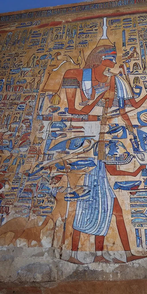 Prompt: egyptian mural of elon musk with ancient car