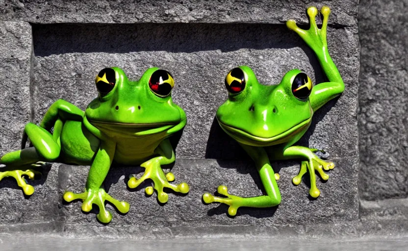 Image similar to happy frogs at a medieval throne castle, highly detailed, extremely high quality, hd, 4 k, 8 k, professional photographer, 4 0 mp, lifelike, top - rated, award winning, cinematic, realistic, detailed lighting, detailed shadows, sharp, no blur, edited, corrected, trending