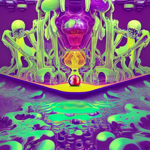 Prompt: jelly rococo gel skeleton vaping plasma and colorful auras, liquid, drippy, splashing, scifi 3 d paint spray by beeple, fernando botero, jeff koons, ivan shishkin, m. c. escher