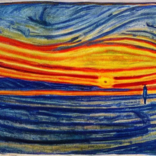 Image similar to sunset in the style of edvard munch