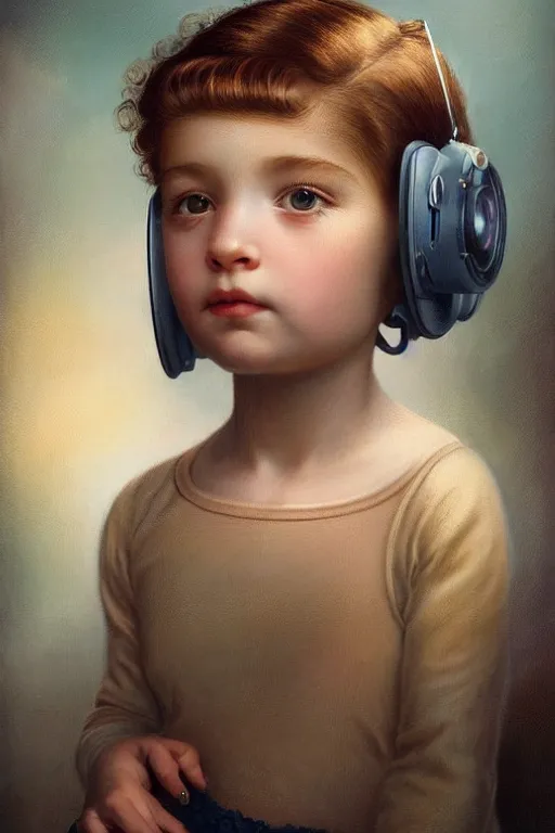 Image similar to a beautiful ultradetailed vintage photo of a child attached to a futuristic vr headset, by tom bagshaw and anna dittman, portrait, 2 4 mm lens, golden ratio composition, detailed face, studio photography, very detailed, humanoids, interconnected, artstation, 8 k, highly coherent