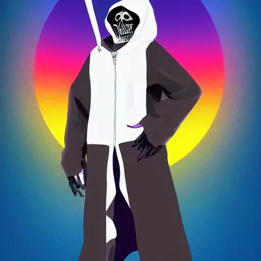 Prompt: Male Rainbow Grim Reaper, Pride hoodie, artstation