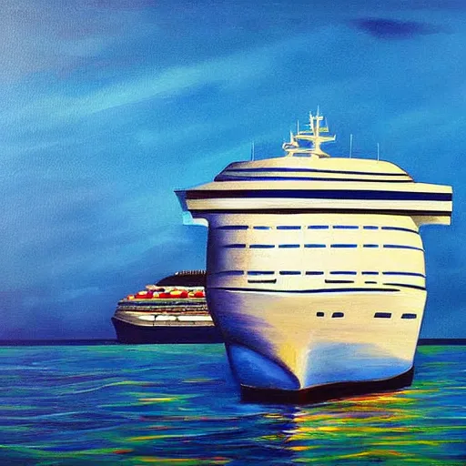 Image similar to an awesome painting with cruise ship by peter klasen