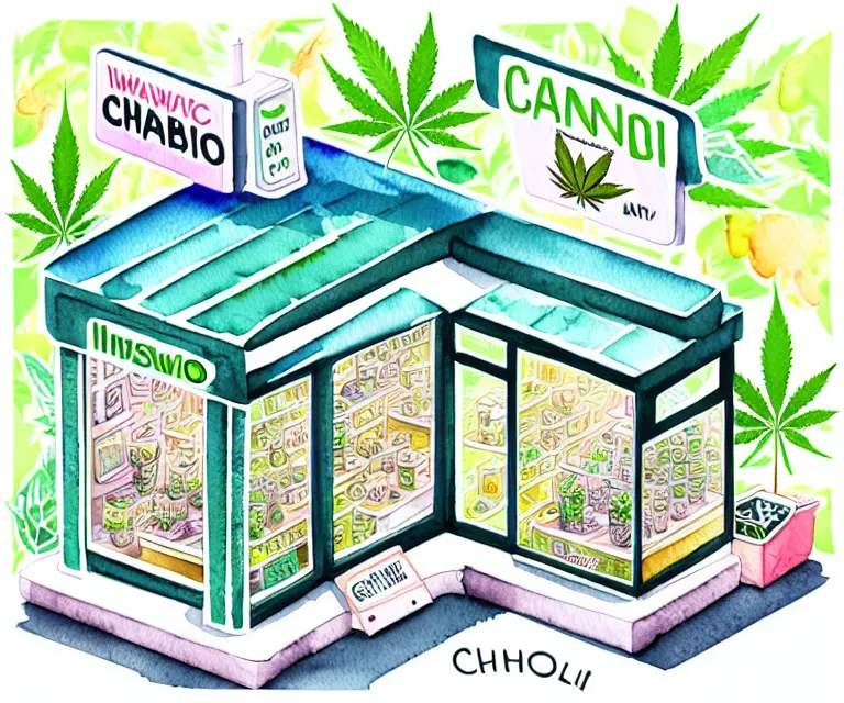 Prompt: cute and funny, a tiny cannabis shop, centered award winning watercolor pen illustration, isometric illustration by chihiro iwasaki, edited by craola, tiny details by artgerm and watercolor girl, symmetrically isometrically centered