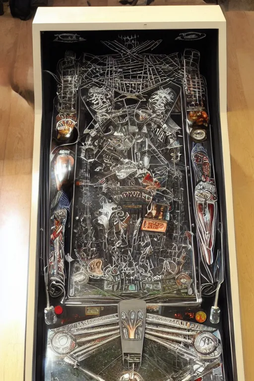 Image similar to pinball machine designed by HR giger