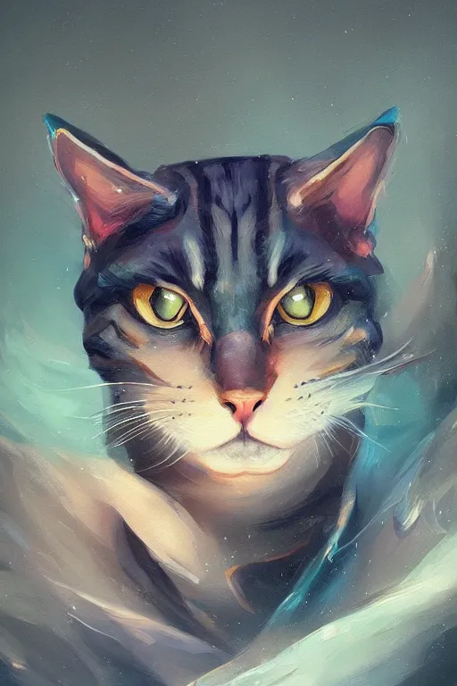 Prompt: Cat portrait painting in the style of peter Mohrbacher, trending on artstation, artstationHD, artstationHQ, unreal engine, 4k, 8k