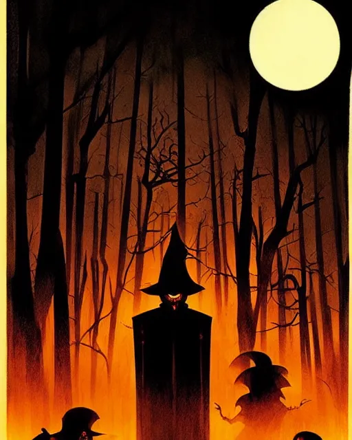 Image similar to spooky halloween night, evil, horror aesthetic, cinematic, dramatic, super detailed and intricate, by koson ohara, by darwyn cooke, by greg rutkowski, by satoshi kon