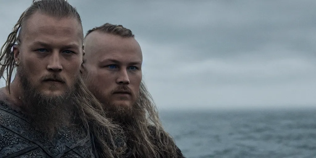 Image similar to ragnar lothbrok in a ship looking for new lands, 8k, ultra realistic