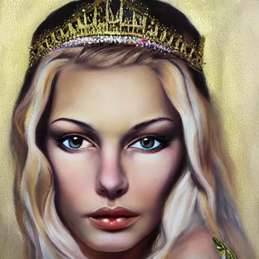 Image similar to beautiful fairy blonde queen, hyperrealism oil painting