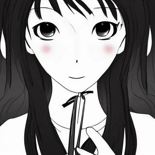 Image similar to “Detailed manga art of a beautiful Japanese girl holding a knife; loving expression; school uniform; high contrast; clean, sharp”