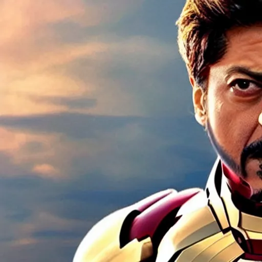 Image similar to film still of shah rukh khan as tony stark in iron man