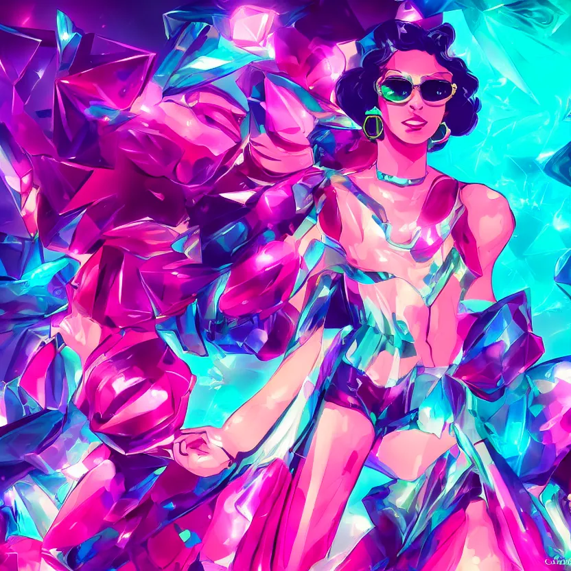 Image similar to crystal gem, epic retrowave art, trending on art station