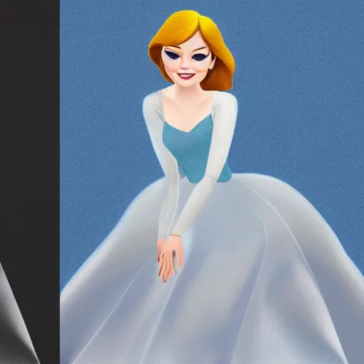 Image similar to full body portrait of Emma Stone as a Disney princess, professional studio lightening, volumetric lightening, photorealism