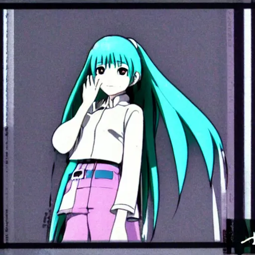 Image similar to Hatsune Miku, animation cell from Serial Experiments Lain