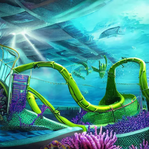 Image similar to underwater alien playground, photorealistic, detailed