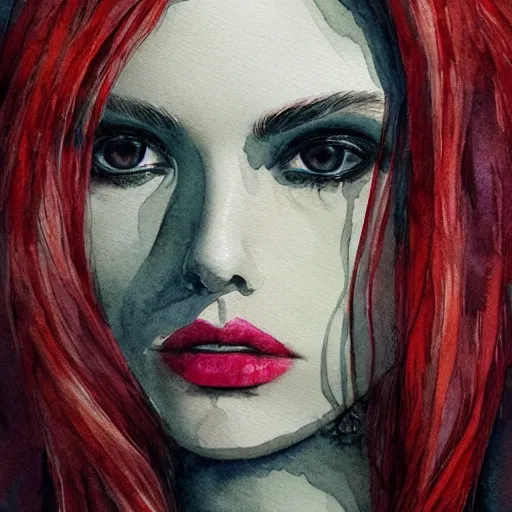 Prompt: watercolor art on paper, scorpio girl portrait gothic, highly detailed, artstation, masterpiece, award - winning