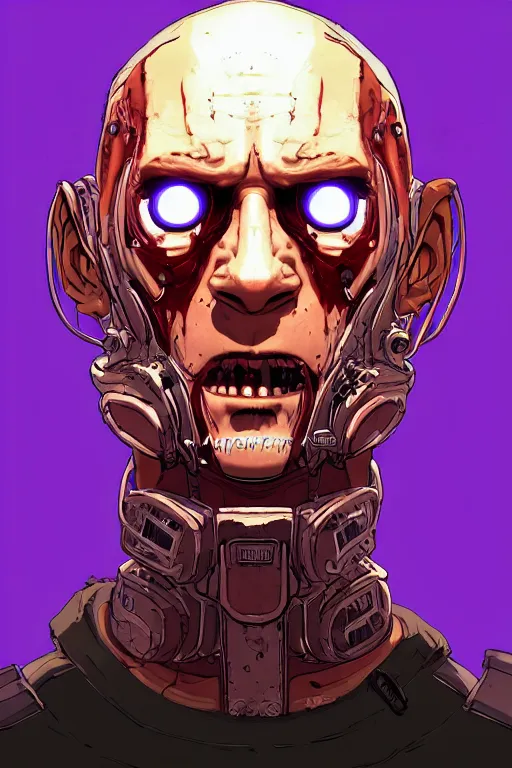 Prompt: a study of cell shaded scary portrait of a cyborg putin as Borderlands 3 concept art, llustration, post grunge, concept art by josan gonzales and wlop, by james jean, Victo ngai, David Rubín, Mike Mignola, Laurie Greasley, highly detailed, sharp focus, alien, Trending on Artstation, HQ, deviantart, art by artgem