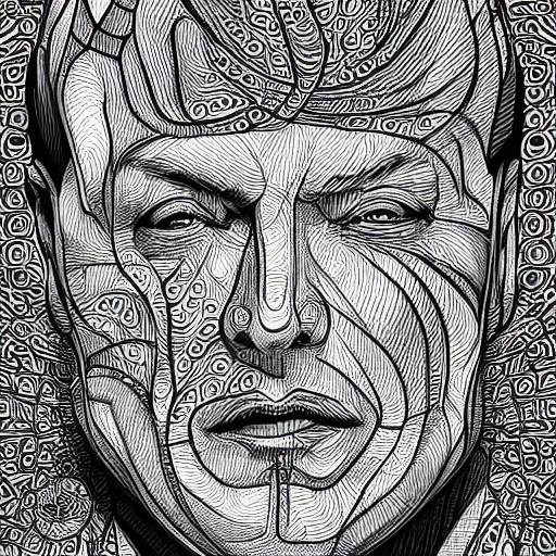 Image similar to Geometrically surreal Silvio Berlusconi extremely high detail, photorealistic, intricate line drawings, dotart, album art in the style of James Jean