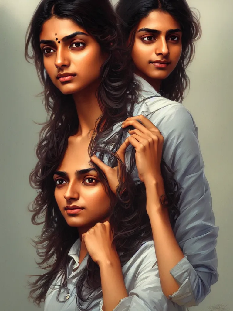 Image similar to Anxious pretty young Indian doctor wearing jeans leaving a plane, portrait, sci-fi face, elegant, highly detailed, digital painting, artstation, concept art, smooth, sharp focus, illustration, art by artgerm and greg rutkowski and alphonse mucha