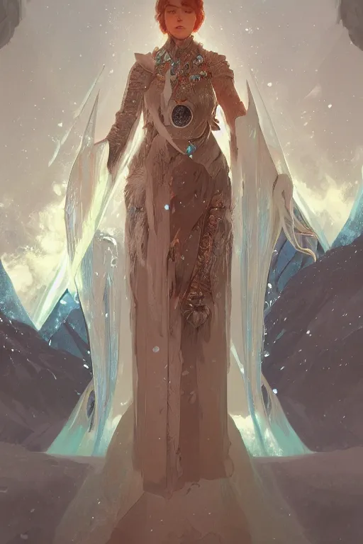 Image similar to ice priestess of the sacral moon full body portrait highly detailed, digital painting, artstation, concept art, smooth and sharp focus, illustration, art by tian zi and wlop and alphonse mucha