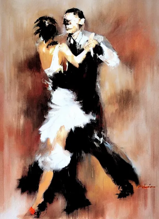 Image similar to tango dancerin in white dress, painting by phil hale, fransico goya,'action lines '!!!, graphic style, visible brushstrokes, motion blur, blurry, visible paint texture, crisp hd image