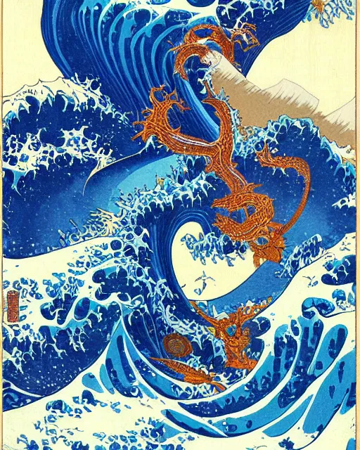 Prompt: royal king of the ocean poseidon world of warcraft god by hokusai and james gurney