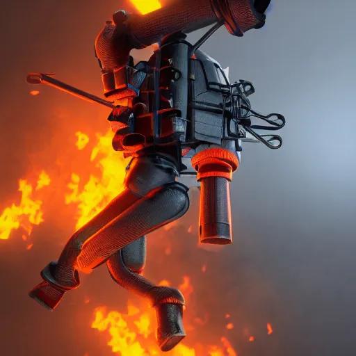 Image similar to Realistic 3d render of Ogun from Fire Force, movie shot, studio shot, studio lighting, 8k