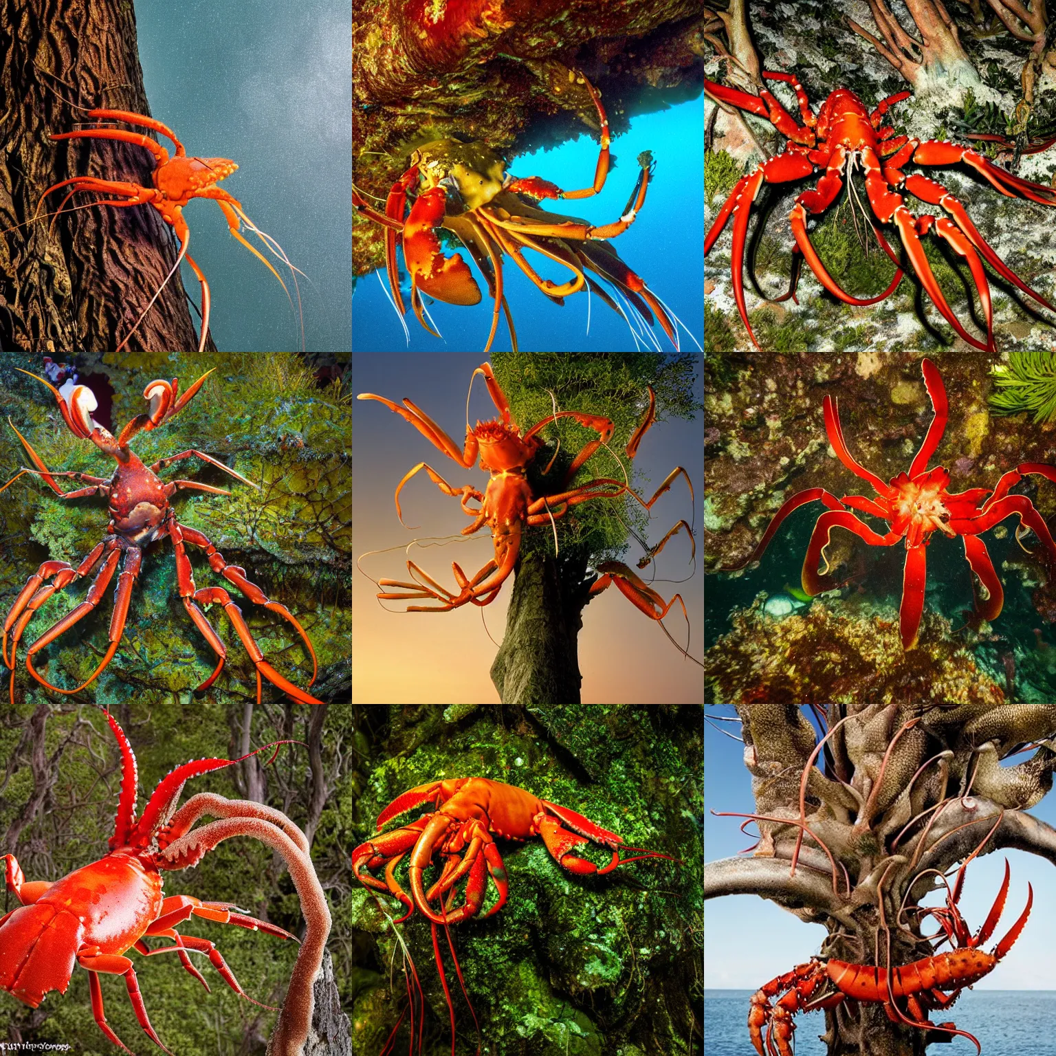 Prompt: a lobster-squid-tree, wildlife photography