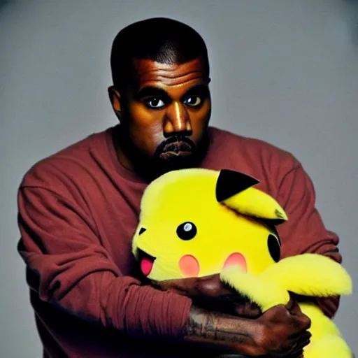 Image similar to Kanye West holding pikachu for a 1990s sitcom tv show, Studio Photograph, portrait C 12.0