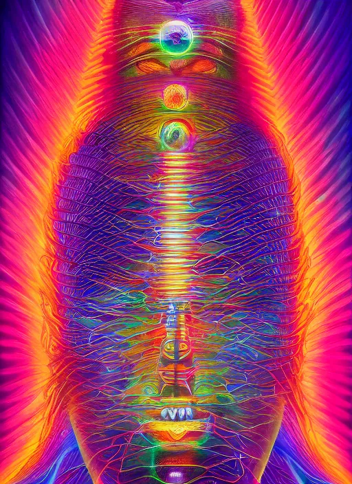 Image similar to humankind transcendence into collaborative intelligence, group intelligence, ai, by alex grey, album cover, award winning, beautiful, colorful, volumetric lighting, trending on artstation